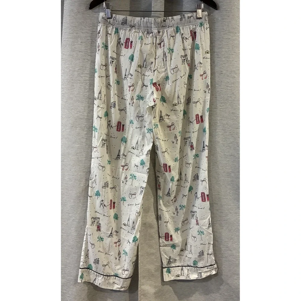 Victorias Secret London Paris Travel AOP Button Up Pajama Set Small Multicolor